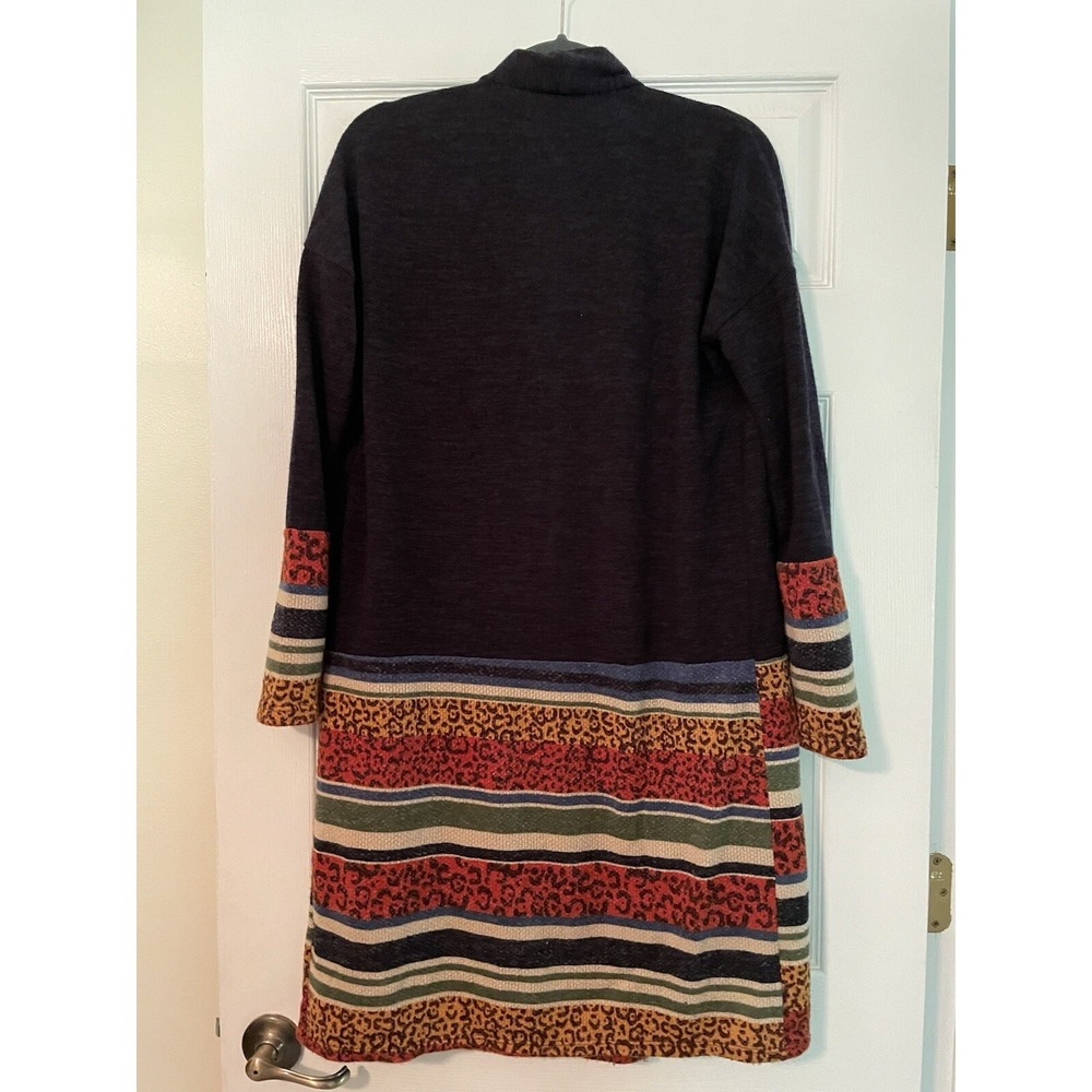 Beeson River Sweater‎ Cardigan Long Navy Geometric Design Stripe Size Small Open - Picture 5 of 8